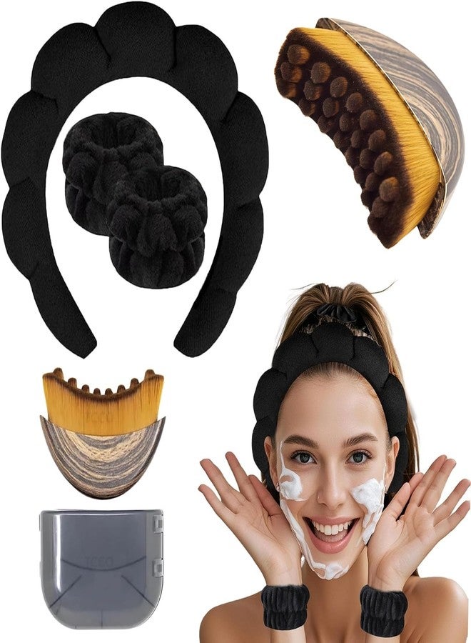 JICOOT Lymphatic Contour Face Brush & Spa Headband Combo for Women | Jawline, Chin & Neck Sculpting | Face Wash Headband with Wrist Bands | Reduces Puffiness, Lifting & Glow | Skincare Tool with Travel Case - Image 1