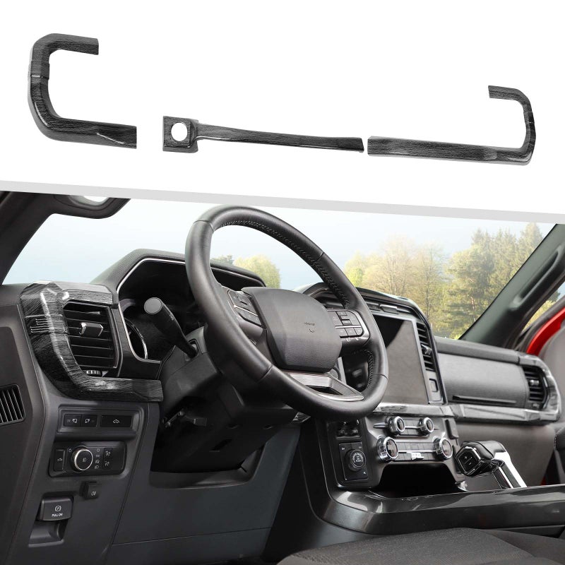 Jimen Compatible with Ford F150 20212024 3PCS Center Console Dash Panel Dashboard Cover Interior Trim Accessories Black Wood Grain