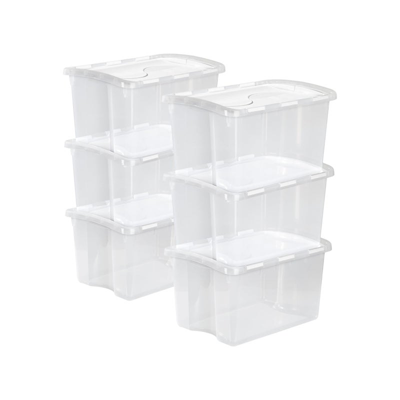 Sterilite 48 Qt Stackable Storage Bins Clear with White Hinged Lid 6Pack