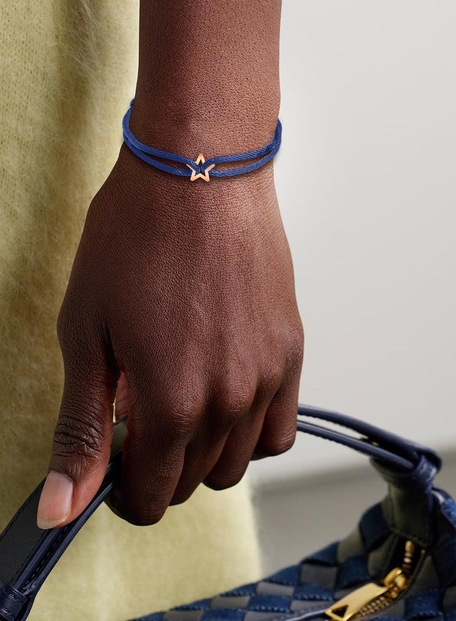 مينوتيا سوار مينوتيا مطلي بالذهب الوردي، مزين بنجمة، قابل للتعديل، مصنوع من حبل أزرق داكن، مع تعليقة نجمة ذهبية | سوار معصم أنيق مصنوع يدويًا للجنسين | سوار صداقة للرجال والنساء - Image 5