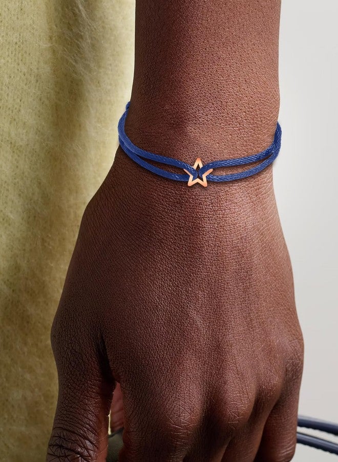 مينوتيا سوار مينوتيا مطلي بالذهب الوردي، مزين بنجمة، قابل للتعديل، مصنوع من حبل أزرق داكن، مع تعليقة نجمة ذهبية | سوار معصم أنيق مصنوع يدويًا للجنسين | سوار صداقة للرجال والنساء - Image 3