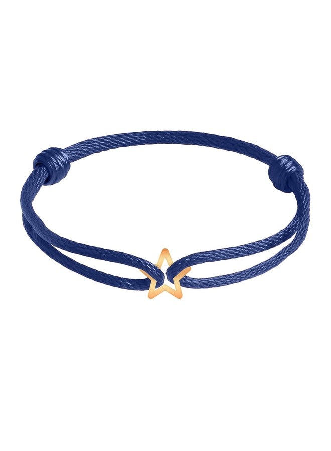 مينوتيا سوار مينوتيا مطلي بالذهب الوردي، مزين بنجمة، قابل للتعديل، مصنوع من حبل أزرق داكن، مع تعليقة نجمة ذهبية | سوار معصم أنيق مصنوع يدويًا للجنسين | سوار صداقة للرجال والنساء - Image 1