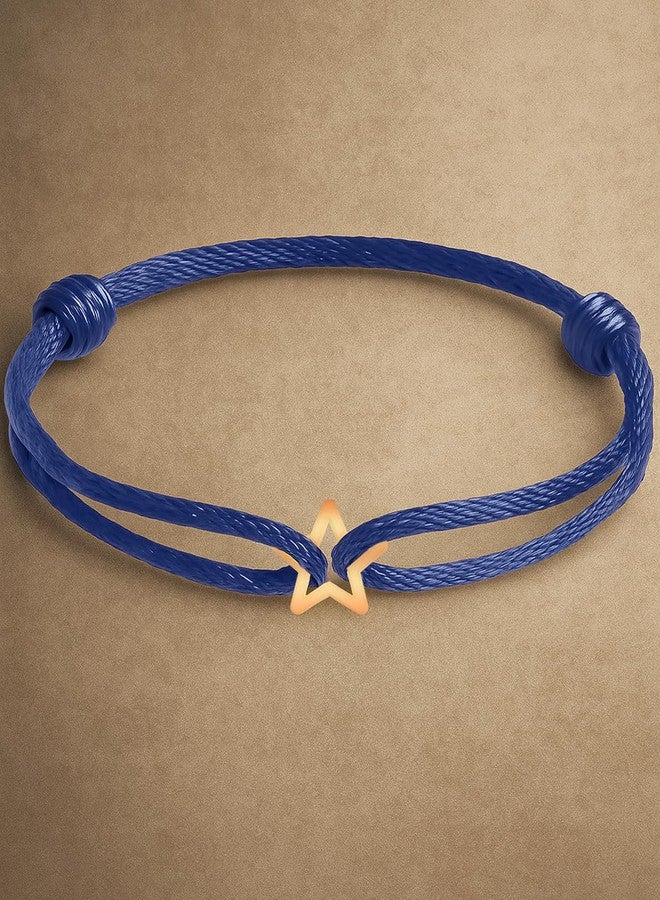 مينوتيا سوار مينوتيا مطلي بالذهب الوردي، مزين بنجمة، قابل للتعديل، مصنوع من حبل أزرق داكن، مع تعليقة نجمة ذهبية | سوار معصم أنيق مصنوع يدويًا للجنسين | سوار صداقة للرجال والنساء - Image 4