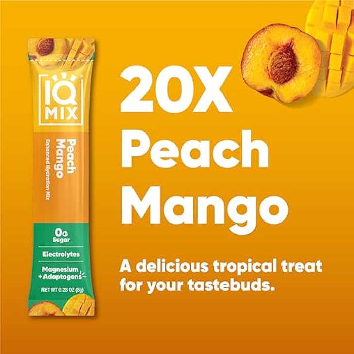 IQBAR IQMIX Hydration Electrolyte Powder – 4-in-1 Formula for Hydration, Mental Clarity, Mood and Recovery – Sugar-Free Drink Mix, Keto, Magnesium L-Threonate, Lion’s Mane – 20 Count Peach Mango - Image 2