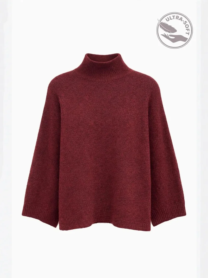 ميكسراي MIXRAY Oversized Ribbed Turtleneck Sweater