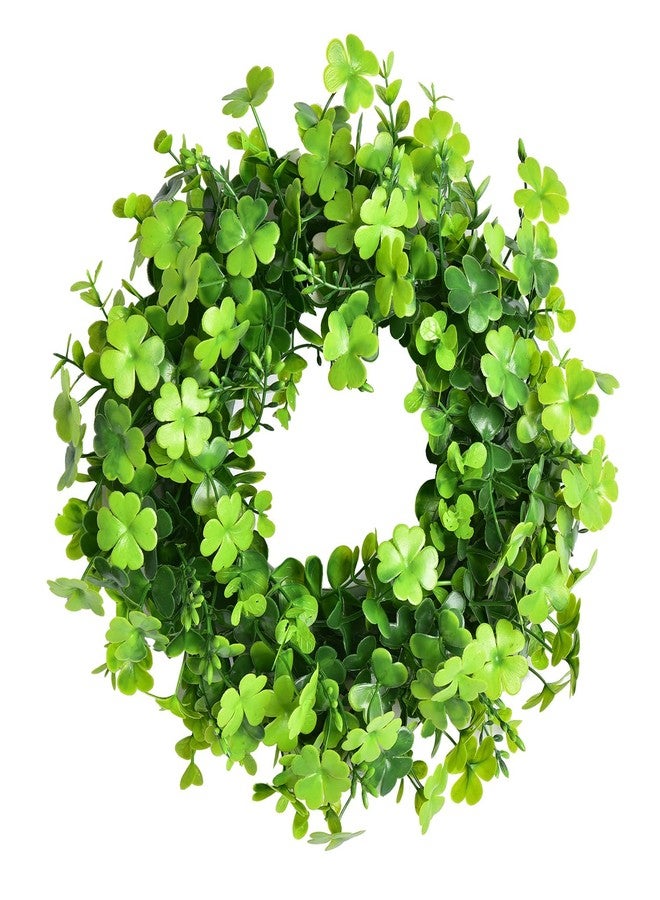 LSKYTOP Artificial Green Wreath with Four-Leaf Clover 12Inch Hanging Wreath for Front Door Wall Window Decor (Green) - Image 1