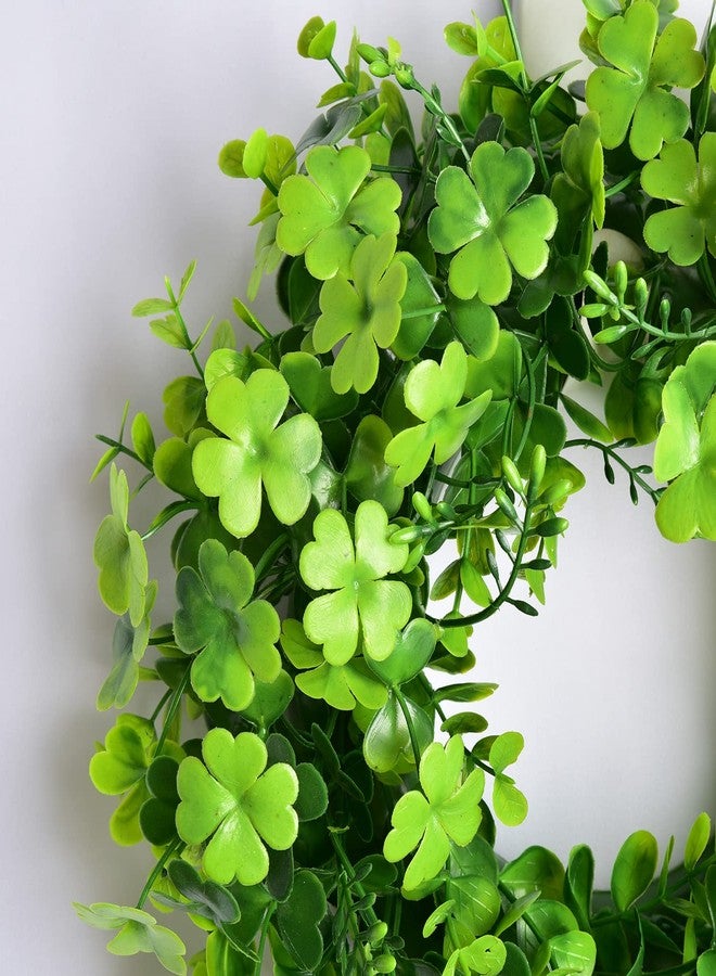 LSKYTOP Artificial Green Wreath with Four-Leaf Clover 12Inch Hanging Wreath for Front Door Wall Window Decor (Green) - Image 3