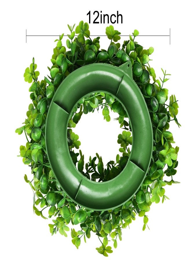 LSKYTOP Artificial Green Wreath with Four-Leaf Clover 12Inch Hanging Wreath for Front Door Wall Window Decor (Green) - Image 4