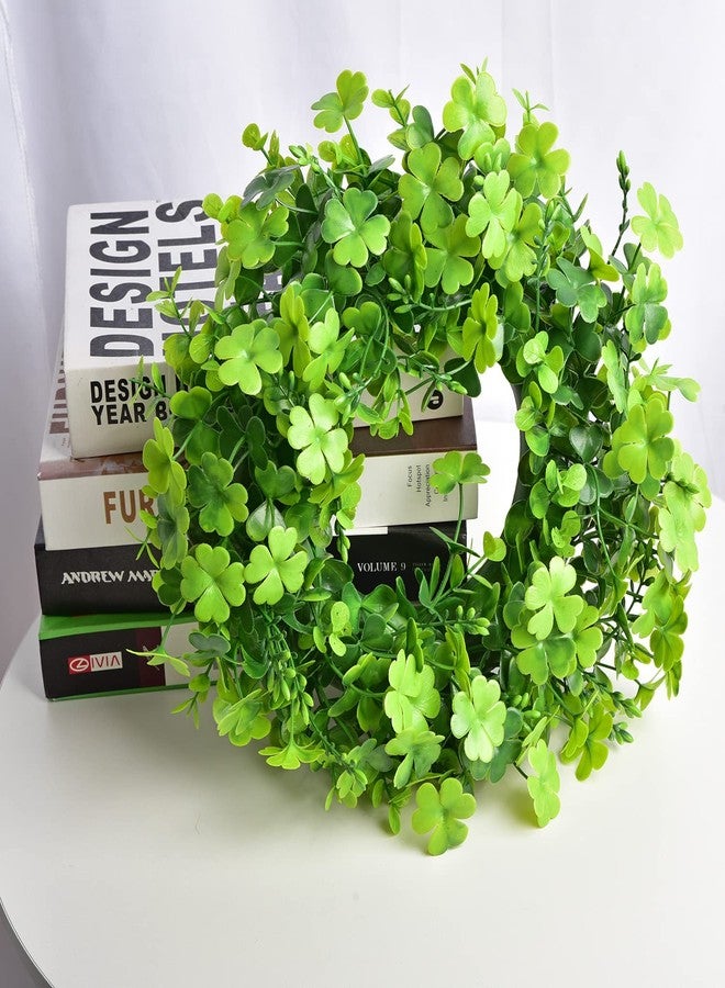LSKYTOP Artificial Green Wreath with Four-Leaf Clover 12Inch Hanging Wreath for Front Door Wall Window Decor (Green) - Image 5