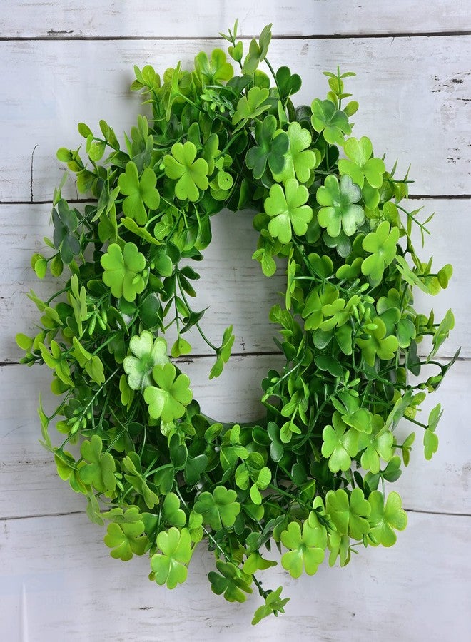 LSKYTOP Artificial Green Wreath with Four-Leaf Clover 12Inch Hanging Wreath for Front Door Wall Window Decor (Green) - Image 2