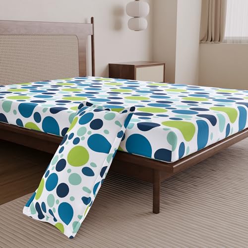 Divine Casa 144 TC 100% Cotton Single Bedsheet with 1 Pillow Cover | Skin-Friendly Fabric for Everyday Comfort | 223 X 145 CM | Geometric Pattern | Blue Lagoon - Image 4