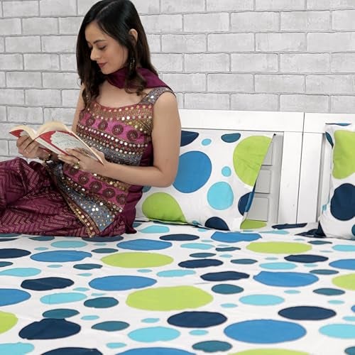 Divine Casa 144 TC 100% Cotton Single Bedsheet with 1 Pillow Cover | Skin-Friendly Fabric for Everyday Comfort | 223 X 145 CM | Geometric Pattern | Blue Lagoon - Image 5