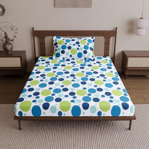 Divine Casa 144 TC 100% Cotton Single Bedsheet with 1 Pillow Cover | Skin-Friendly Fabric for Everyday Comfort | 223 X 145 CM | Geometric Pattern | Blue Lagoon - Image 2