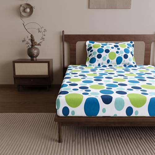 Divine Casa 144 TC 100% Cotton Single Bedsheet with 1 Pillow Cover | Skin-Friendly Fabric for Everyday Comfort | 223 X 145 CM | Geometric Pattern | Blue Lagoon - Image 3