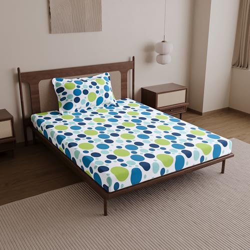 Divine Casa 144 TC 100% Cotton Single Bedsheet with 1 Pillow Cover | Skin-Friendly Fabric for Everyday Comfort | 223 X 145 CM | Geometric Pattern | Blue Lagoon - Image 1