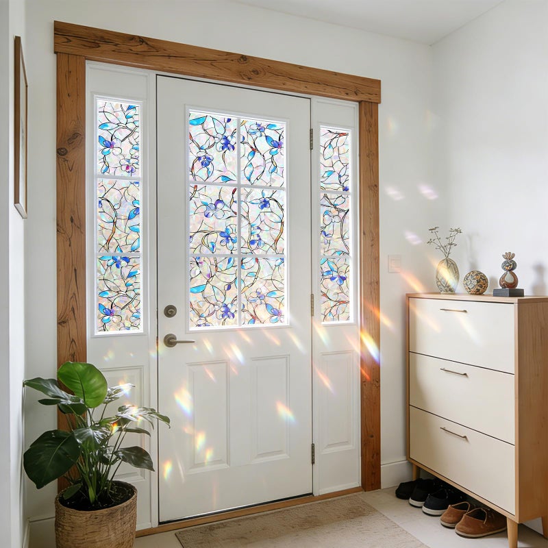 NINETREX Window Privacy Film, Rainbow Stained Glass Window Film, Static Cling Heat Control UV Blocking, Decorative for Home, Bathroom, Glass Door and Car, Renter-Friendly, Blue 17.5 x 78.7 inches - Image 3