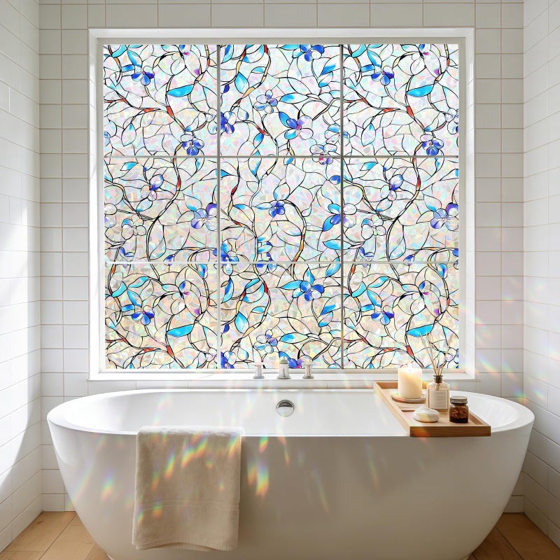 NINETREX Window Privacy Film, Rainbow Stained Glass Window Film, Static Cling Heat Control UV Blocking, Decorative for Home, Bathroom, Glass Door and Car, Renter-Friendly, Blue 17.5 x 78.7 inches - Image 4