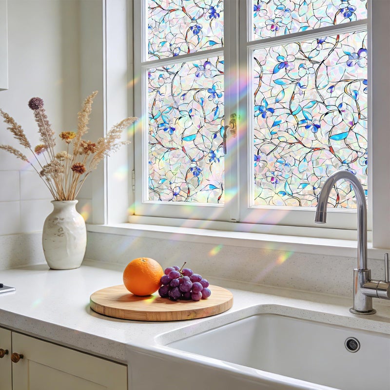 NINETREX Window Privacy Film, Rainbow Stained Glass Window Film, Static Cling Heat Control UV Blocking, Decorative for Home, Bathroom, Glass Door and Car, Renter-Friendly, Blue 17.5 x 78.7 inches - Image 5