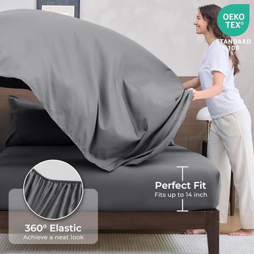 HEVUMYI 7 Pieces Queen Comforter Set, All Season Reversible Bed in a Bag, Ultra Soft Queen Bedding Set with Grey Comforter, Flat Sheet, Fitted Sheet, Pillowcases, Pillow Shams, Dark Grey - Image 5