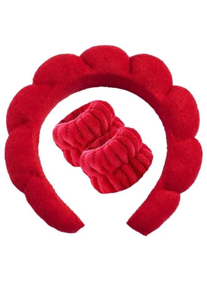 Generic Spa Headband For Washing Face Sponge Make Up Skincare Headband Bubble Hairband -red  - Image 1