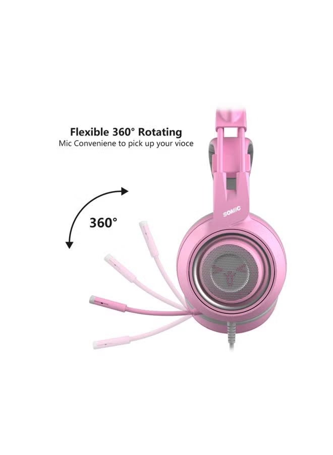 Somic Over-Ear Gaming Headphones With Mic - Xbox One Pink/Grey - Image 5