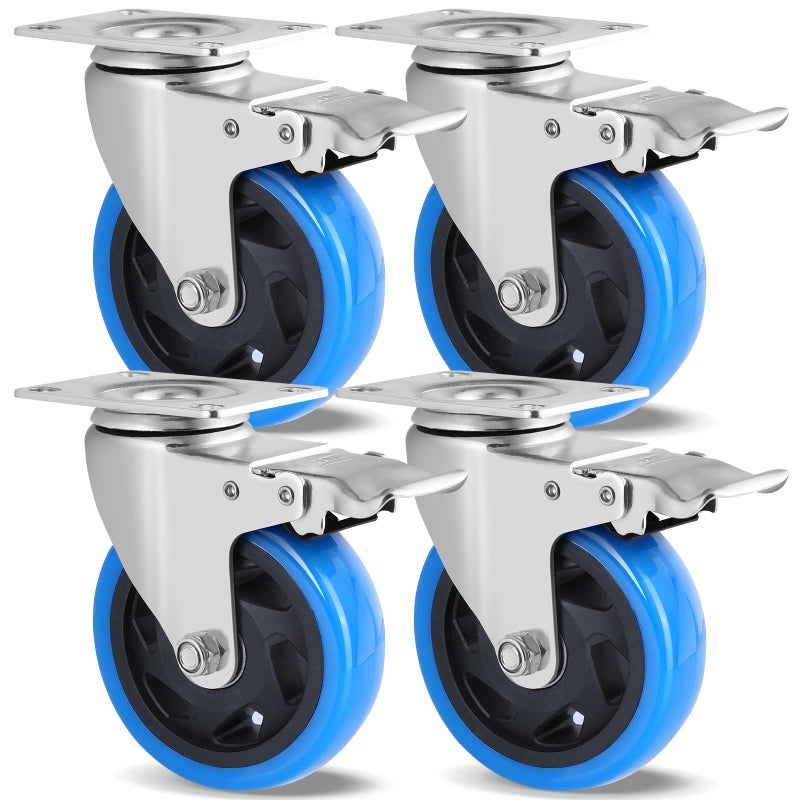 Generic LIFERUN Set of 4 Universal Castors with Brakes 100 mm 360° Universal Rotation Load Capacity 600 kg Industrial Wheels  - Image 1