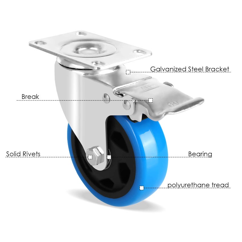 Generic LIFERUN Set of 4 Universal Castors with Brakes 100 mm 360° Universal Rotation Load Capacity 600 kg Industrial Wheels  - Image 2