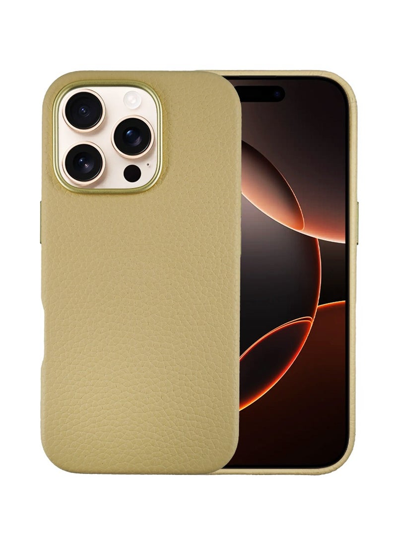 A-CASE - A-Case It's My Case AMUR Series, Genuine Leather Magnetic Case, MagSafe Compatible, Slim Fit & Camera Protection, for iPhone 16 Pro Max – Beige - Image 1