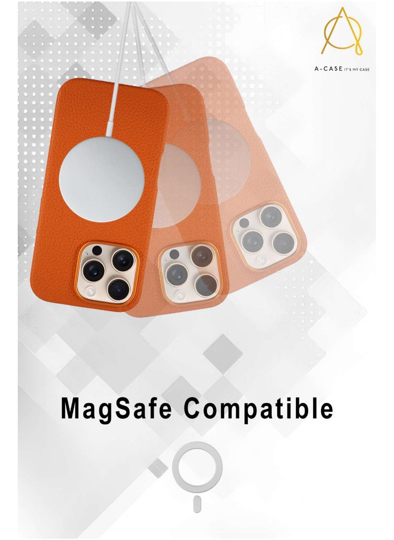A-CASE - A-Case It's My Case AMUR Series, Genuine Leather Magnetic Case, MagSafe Compatible, Slim Fit & Camera Protection, for iPhone 16 Pro Max – Beige - Image 1