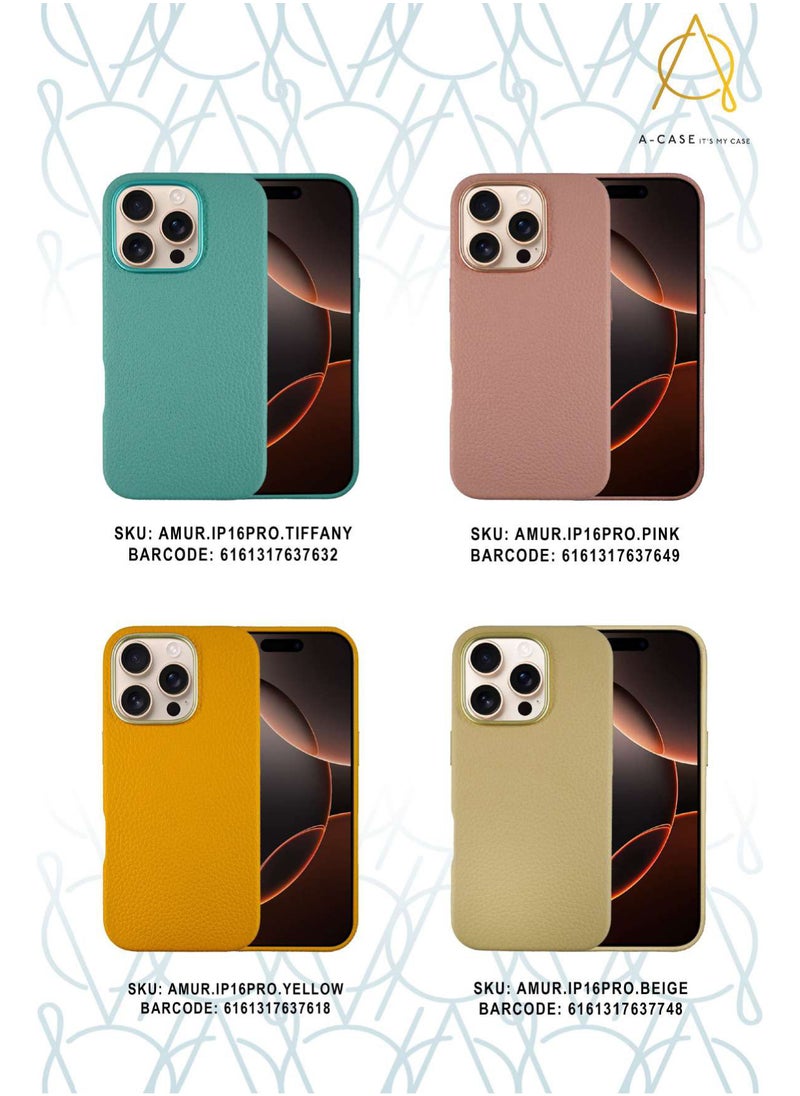 A-CASE - A-Case It's My Case AMUR Series, Genuine Leather Magnetic Case, MagSafe Compatible, Slim Fit & Camera Protection, for iPhone 16 Pro Max – Beige - Image 1