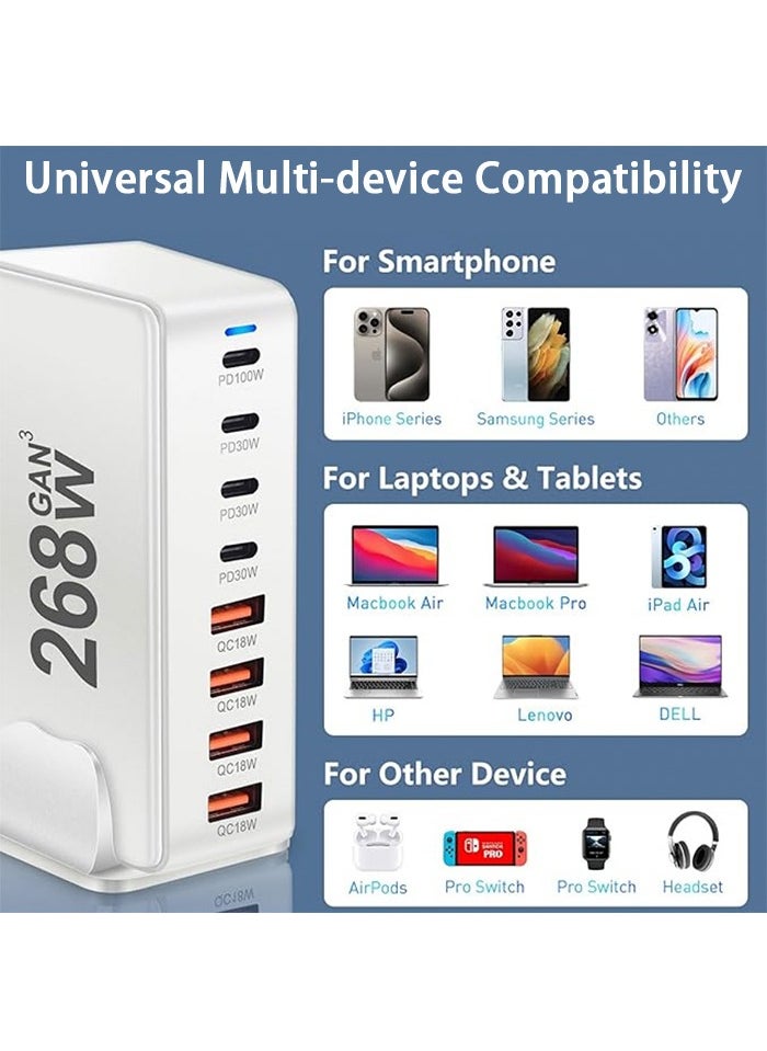 Generic - 268W 8-Port GaN Fast Charging Station – 5 USB-C PD Ports (Up to 100W) & 3 USB-A QC Ports – Simultaneous Charging for Laptops, Smartphones, Tablets, and More – Compact & Efficient Design - Image 1