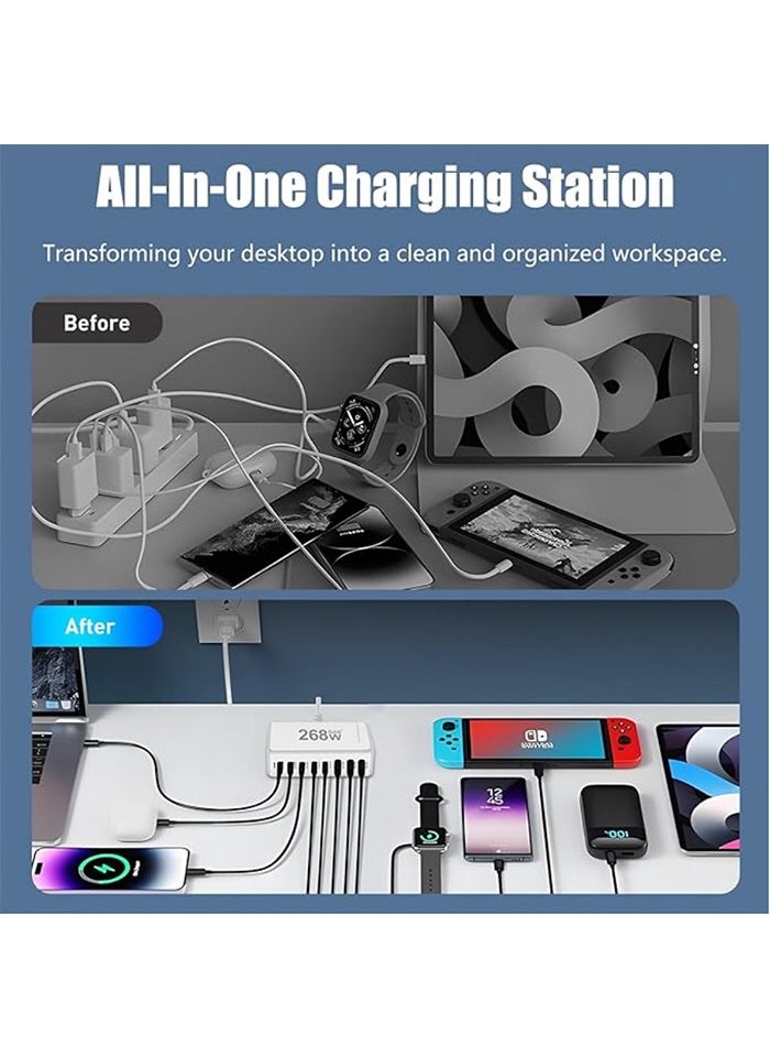 Generic - 268W 8-Port GaN Fast Charging Station – 5 USB-C PD Ports (Up to 100W) & 3 USB-A QC Ports – Simultaneous Charging for Laptops, Smartphones, Tablets, and More – Compact & Efficient Design - Image 1