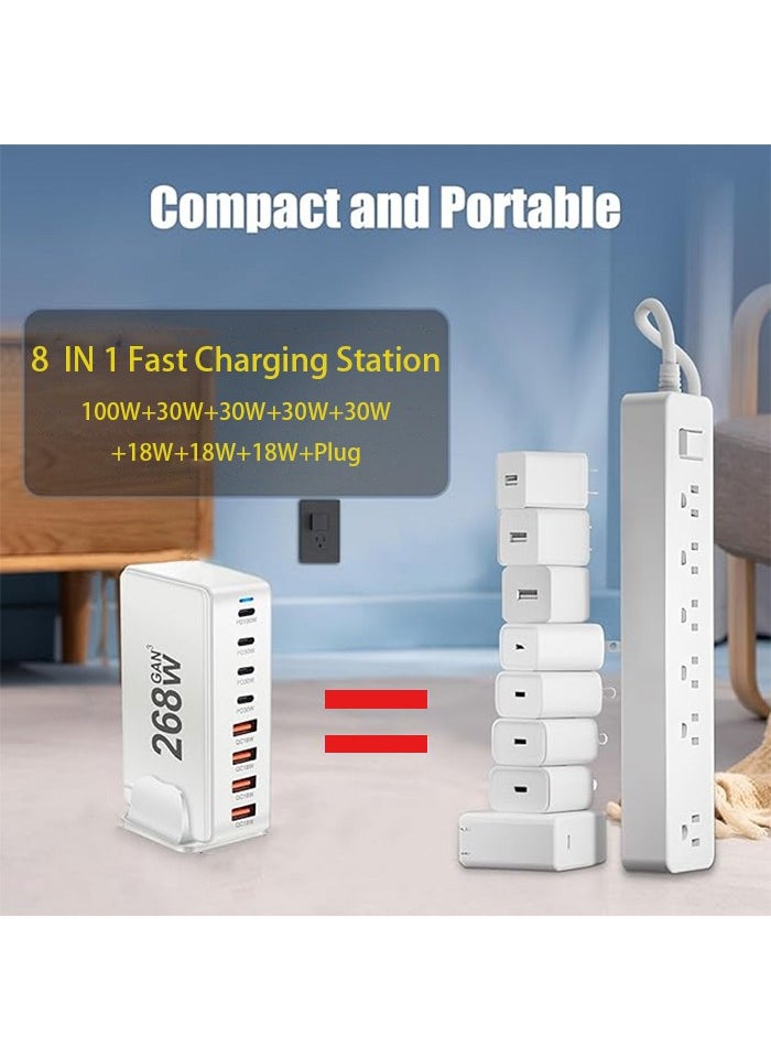 Generic - 268W 8-Port GaN Fast Charging Station – 5 USB-C PD Ports (Up to 100W) & 3 USB-A QC Ports – Simultaneous Charging for Laptops, Smartphones, Tablets, and More – Compact & Efficient Design - Image 1