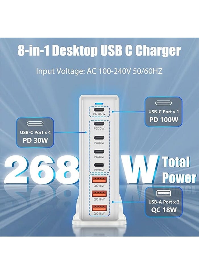 Generic - 268W 8-Port GaN Fast Charging Station – 5 USB-C PD Ports (Up to 100W) & 3 USB-A QC Ports – Simultaneous Charging for Laptops, Smartphones, Tablets, and More – Compact & Efficient Design - Image 1