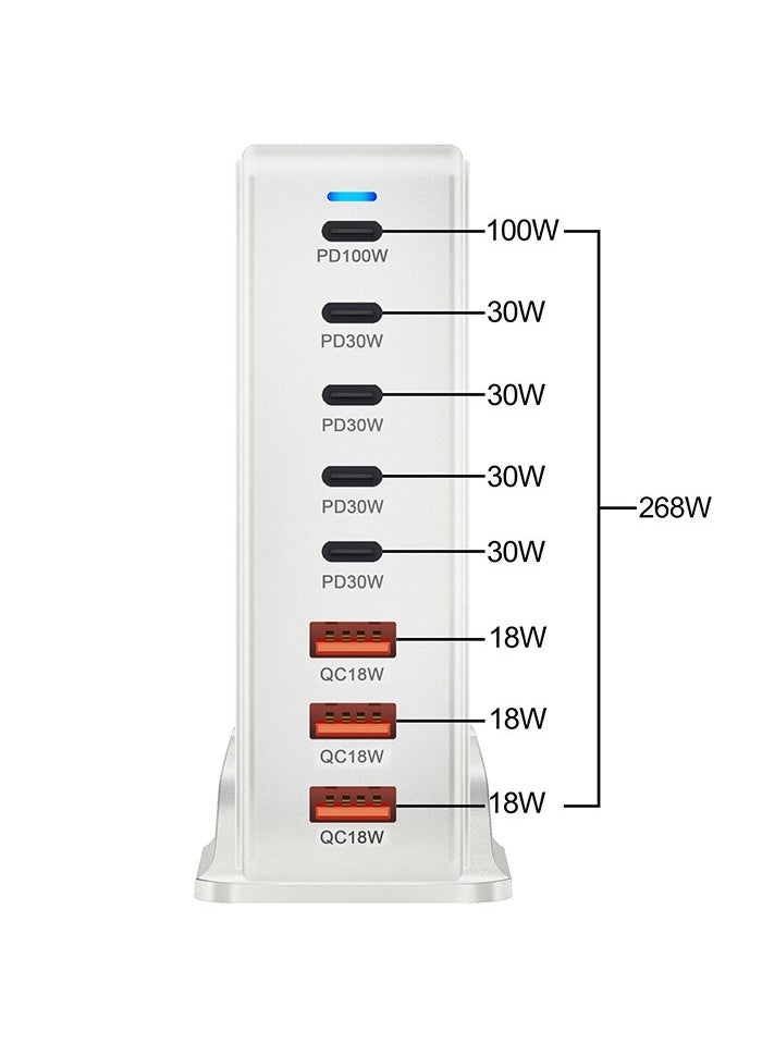 Generic - 268W 8-Port GaN Fast Charging Station – 5 USB-C PD Ports (Up to 100W) & 3 USB-A QC Ports – Simultaneous Charging for Laptops, Smartphones, Tablets, and More – Compact & Efficient Design - Image 1