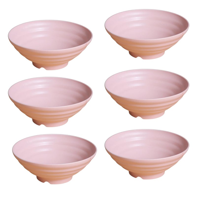 WE-CEF Wheat Straw Fiber Rice Bowls, Japanese Ramen Noodle Soup Bowl, Lightweight Salad Bowls for Serving Fruit Pasta Snack Dessert,Cereal Bowls, Dinner Dishes Bowl Set (6, Pink) - Image 1