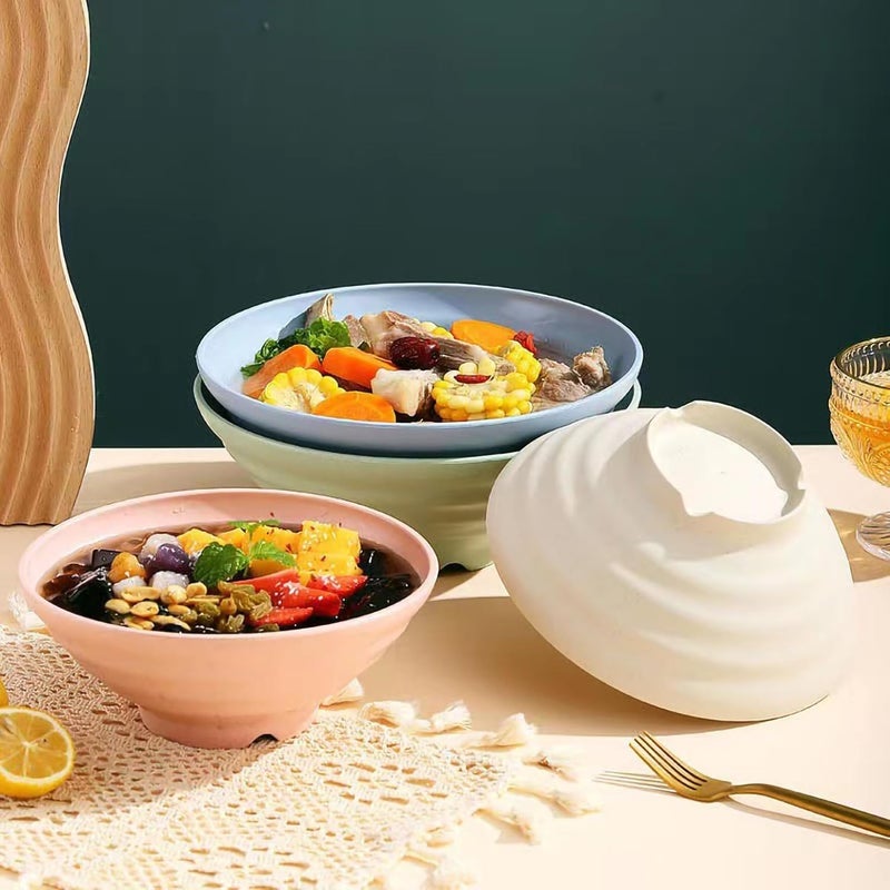 WE-CEF Wheat Straw Fiber Rice Bowls, Japanese Ramen Noodle Soup Bowl, Lightweight Salad Bowls for Serving Fruit Pasta Snack Dessert,Cereal Bowls, Dinner Dishes Bowl Set (6, Pink) - Image 5