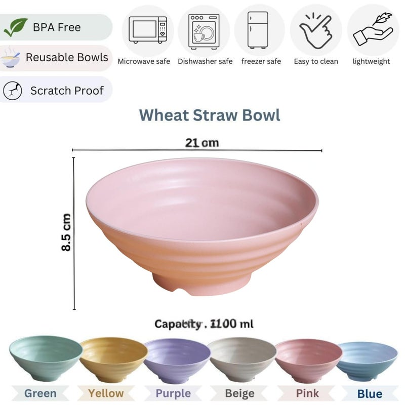 WE-CEF Wheat Straw Fiber Rice Bowls, Japanese Ramen Noodle Soup Bowl, Lightweight Salad Bowls for Serving Fruit Pasta Snack Dessert,Cereal Bowls, Dinner Dishes Bowl Set (6, Pink) - Image 4