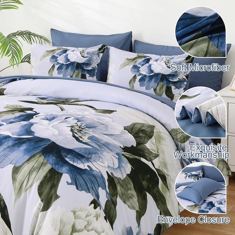 Dobuyly Blue Twin Comforter Set 5 Piece Bed in a Bag Twin Size, Blue Floral Print on Light Blue Comforter Set with Sheets, Soft Microfiber Complete Bedding Set for All Season - Image 4