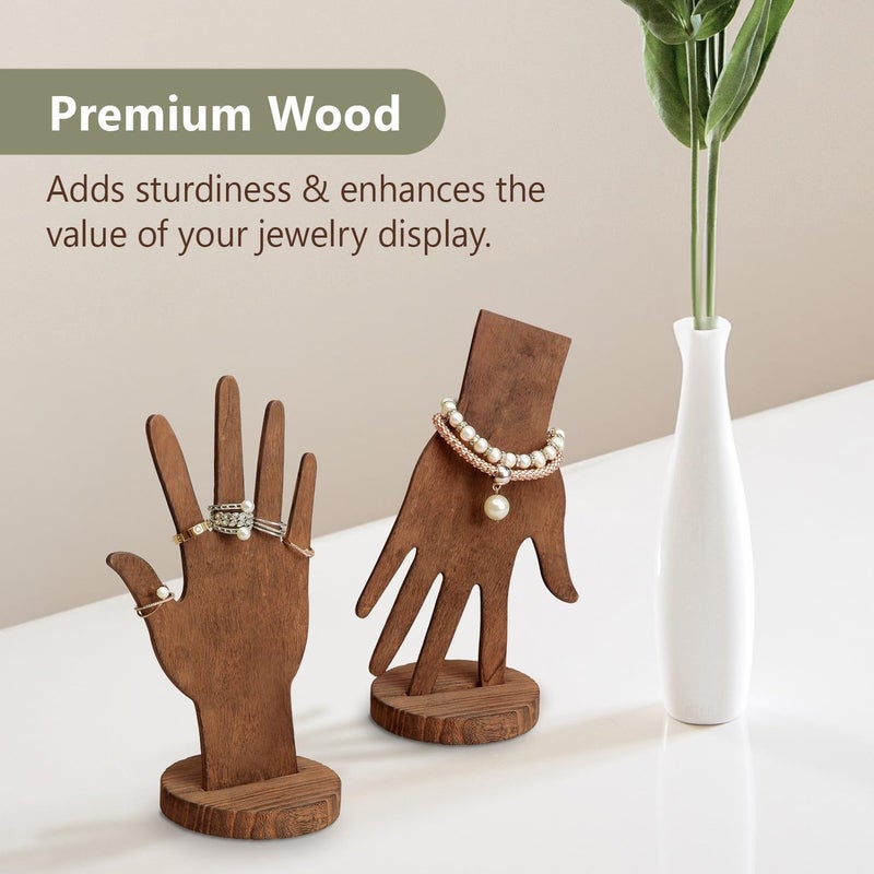 Mooca 6-Piece Wooden Hand Form Jewelry Display Set - 2-Way Design for Wall Hanging or Standalone Mannequin Finger Hand Display, Brown Color - Image 5