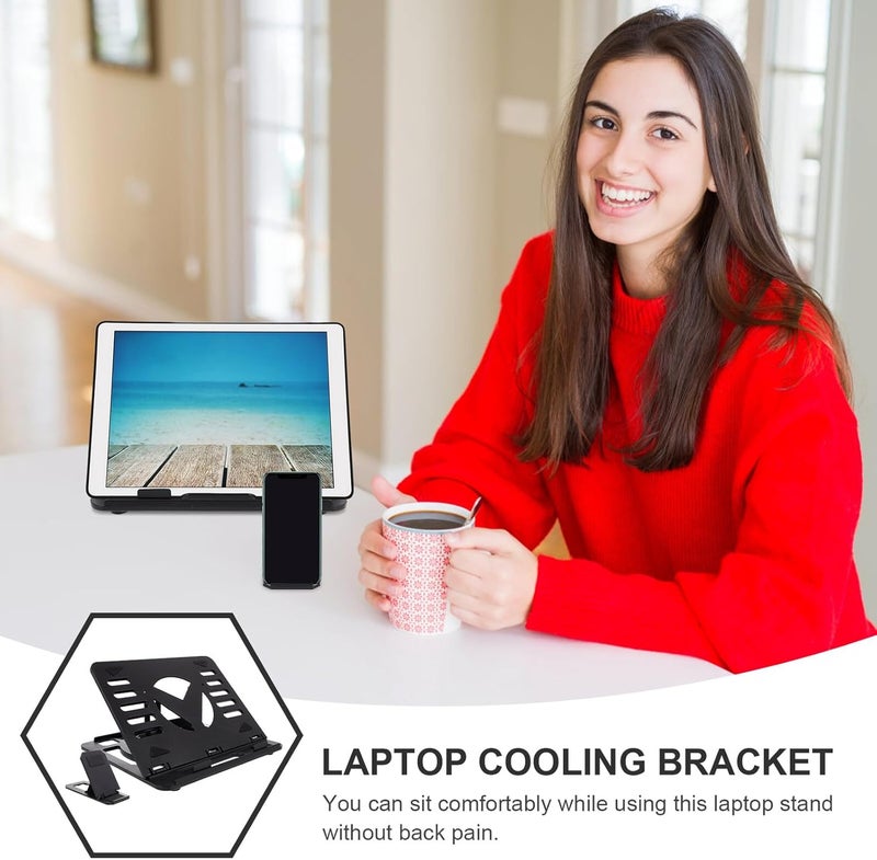 Rotary Folding Laptop Stand Portable Adjustable Riser with Cooling for Desk Use, Black Notebook Holder Suitable for Office and Travel - Image 3