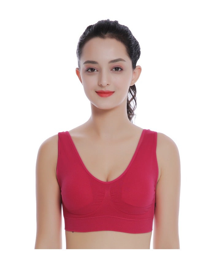 AROAQ Women Sports Bra, Fitness Sports Yoga Bra with Removable Padding,  Double-layer Seamless  Sports Bra without Rims, Comfortable Soft Bra for Workouts Running Yoga Trainings, (Size XXL, Rose Red)  - Image 1