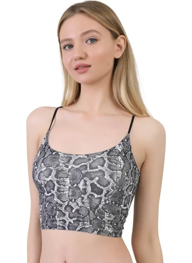 كوتن هيل Patterned Microfiber Textured Thin Strap Crop Top Bustier