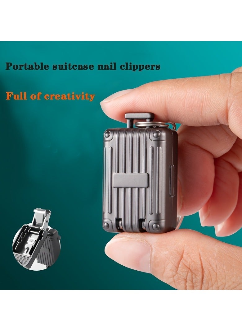 Creative Suitcase Foldable Nail Clippers - Grey Travel Size with Keychain - Portable Nail Clipper for Travel, Gifts, or Daily Use - Image 1