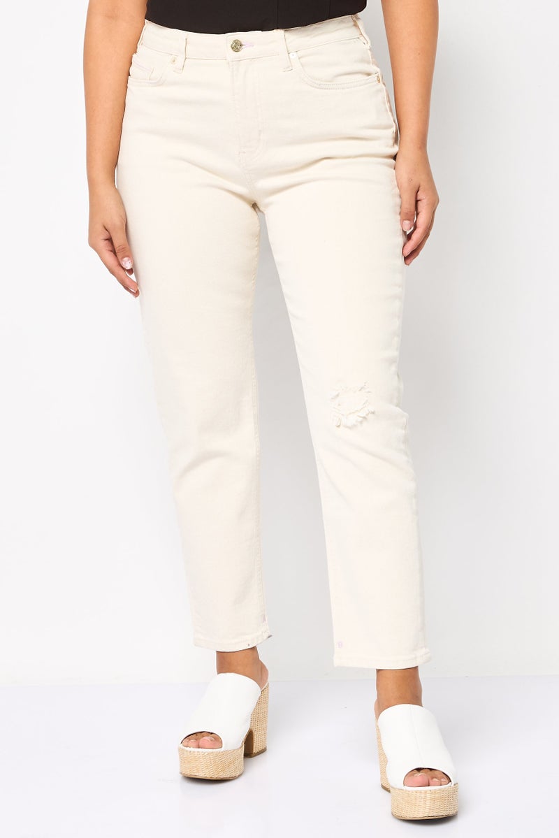 Scotch & Soda Women Slim Fit Plain Stretchable Jeans, Beige - Image 1