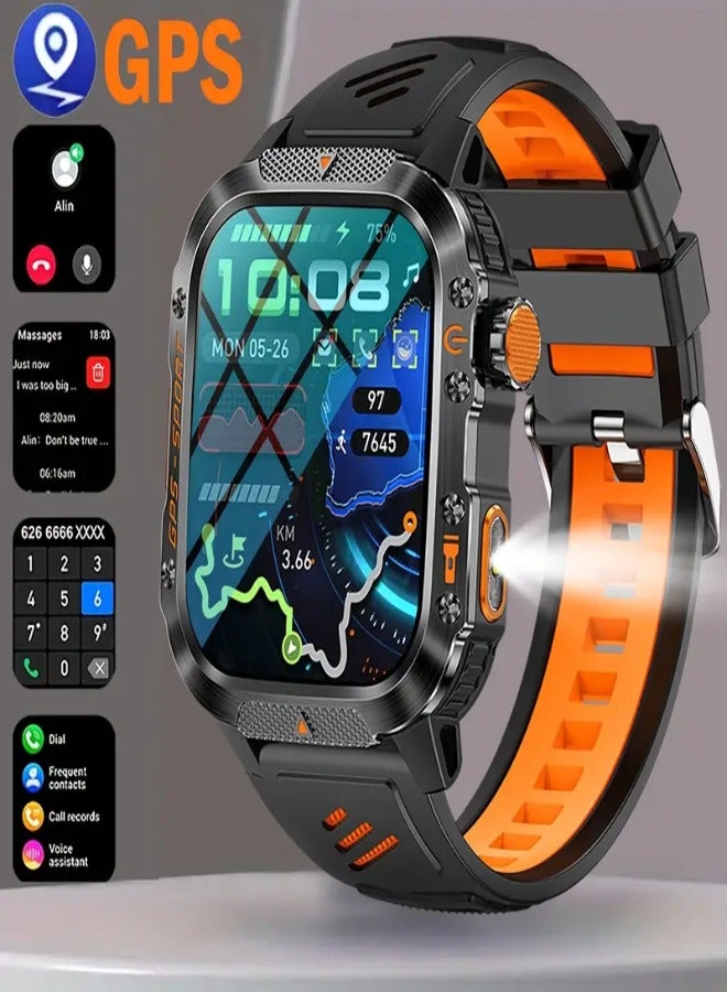 ارواق ساعة ذكية بنظام تحديد المواقع العالمي (GPS) بشاشة IPS مقاس 2.01 بوصة، ومكالمات لاسلكية، وبطارية 540 مللي أمبير/ساعة، وأكثر من 100 وضع رياضي، وبوصلة، وبيانات الارتفاع والضغط الجوي، وتوقعات الطقس والإشعارات - جهاز تتبع لياقة بدنية مقاوم للماء للرجال والنساء - أسود/برتقالي
