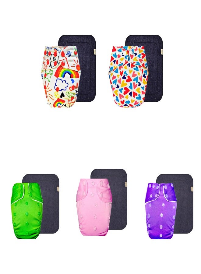 حفاضات قماشية فاخرة من دمبلدو مع حشوة رمادية (عبوة من 5) | ملائمة ومريحة | تسمح بمرور الهواء | سريعة الجفاف | مصممة من قبل الأمهات | من 3 أشهر إلى 3 سنوات | للجنسين - Image 1