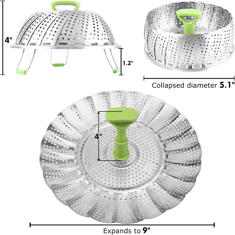 Consevisen Vegetable Steamer Basket for Cooking Food, Stainless Steel Veggie Steam Basket for Pot, Folding Expandable Steaming Insert with Extendable Handle Fits Various Size Pot, 5.1" to 9" - Image 2