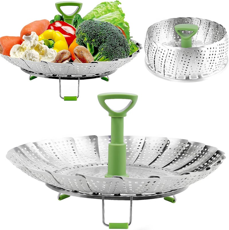 Consevisen Vegetable Steamer Basket for Cooking Food, Stainless Steel Veggie Steam Basket for Pot, Folding Expandable Steaming Insert with Extendable Handle Fits Various Size Pot, 5.1" to 9" - Image 1