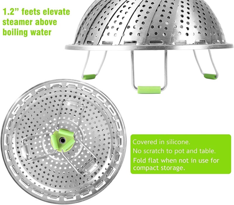 Consevisen Vegetable Steamer Basket for Cooking Food, Stainless Steel Veggie Steam Basket for Pot, Folding Expandable Steaming Insert with Extendable Handle Fits Various Size Pot, 5.1" to 9" - Image 5